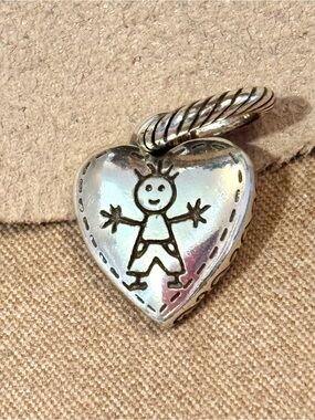 🆕 Brighton Happy Boy charm Silver heart Stick figure on both sides Retired